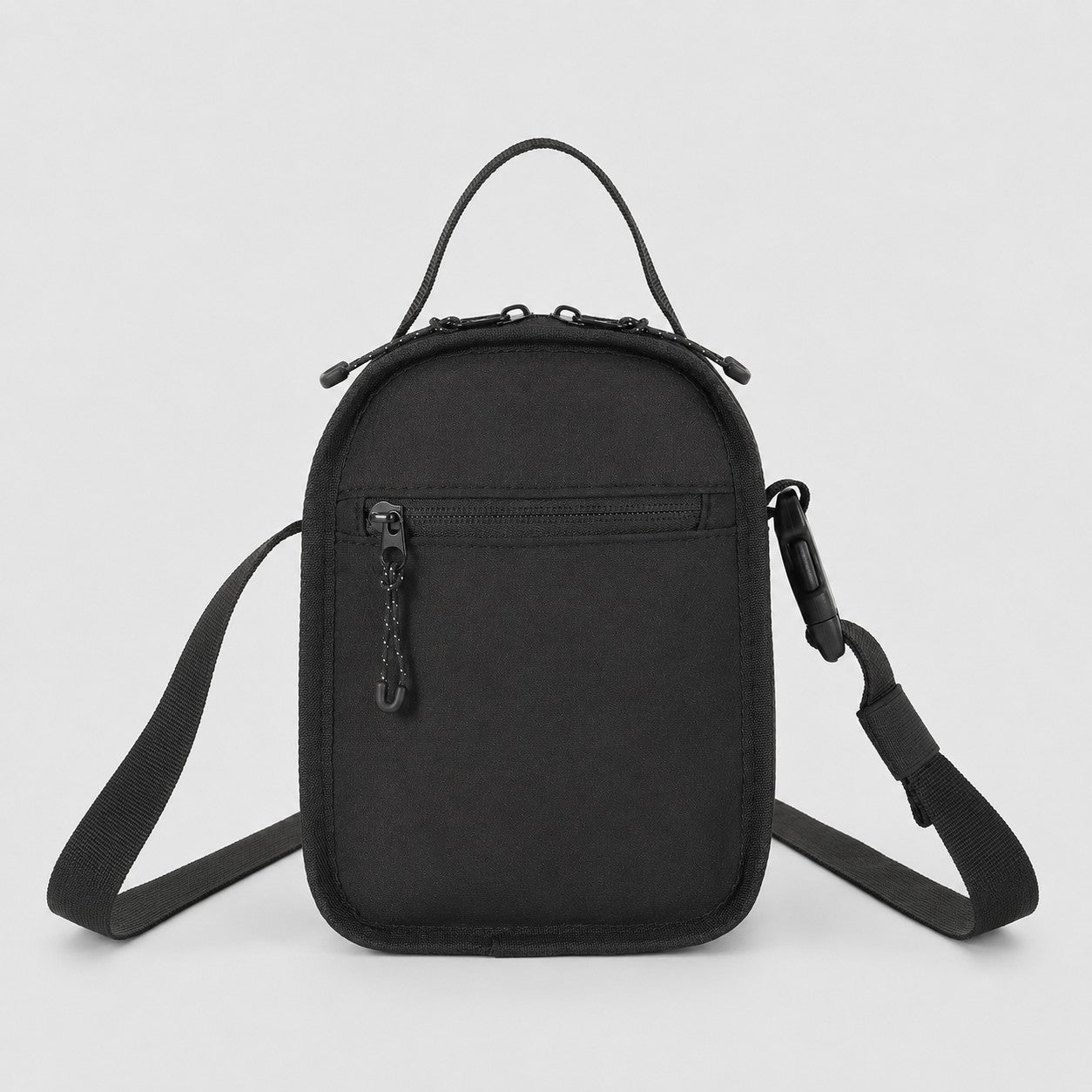 Black outdoor bottle sling bag with rear zip pocket