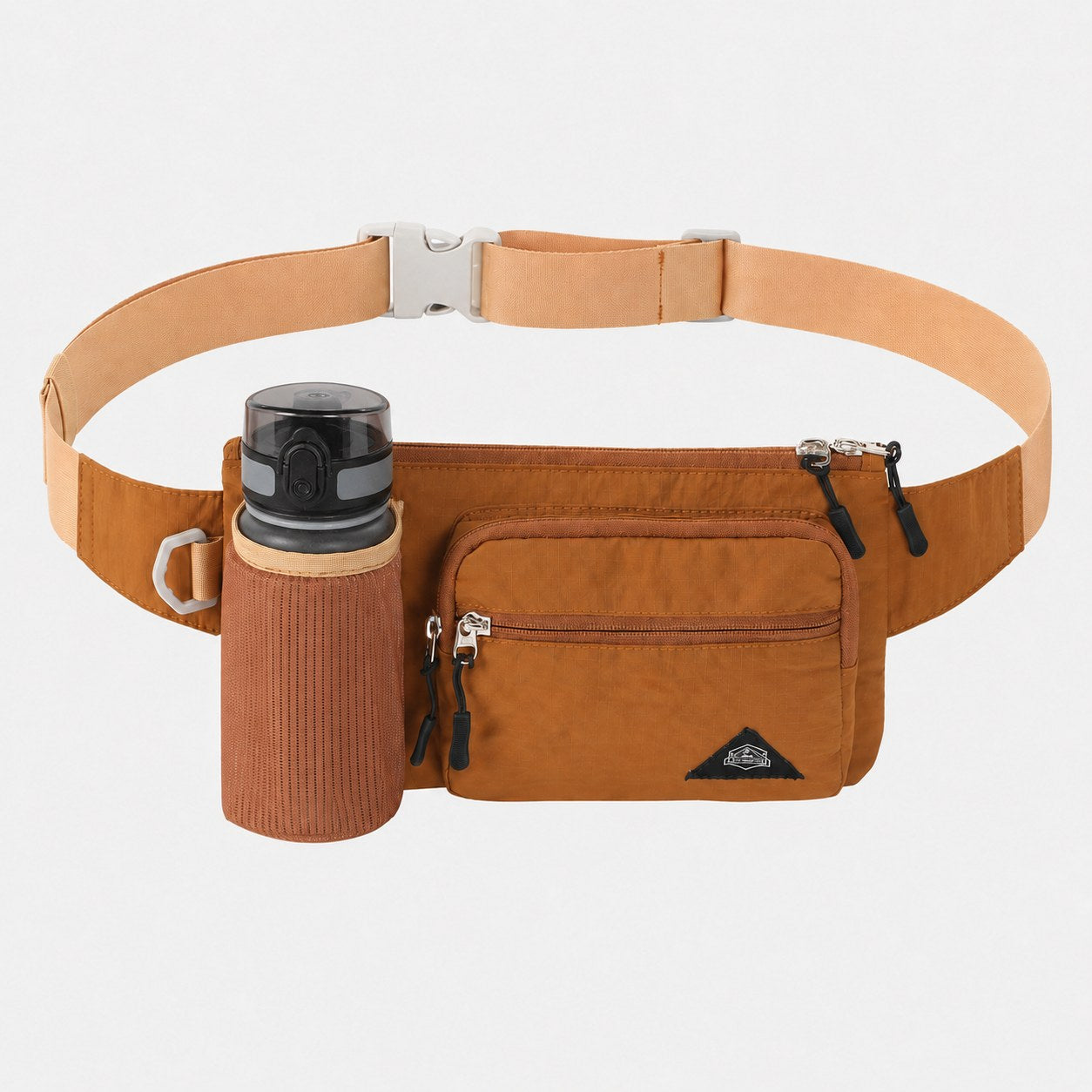 Orange outdoor bottle waist pack with front zipper pocket
