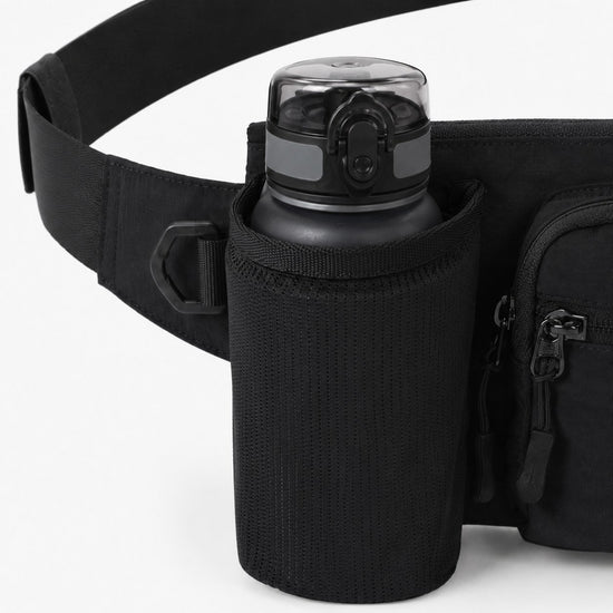 Side bottle holder detail on 750ml water bottle waist pack