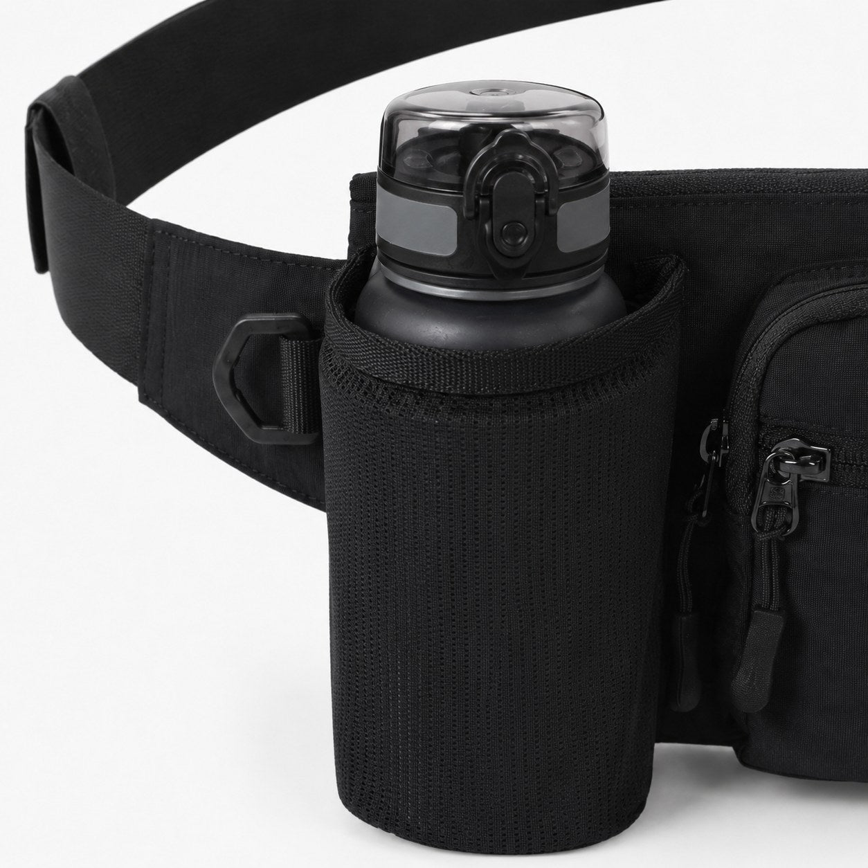 Side bottle holder detail on 750ml water bottle waist pack