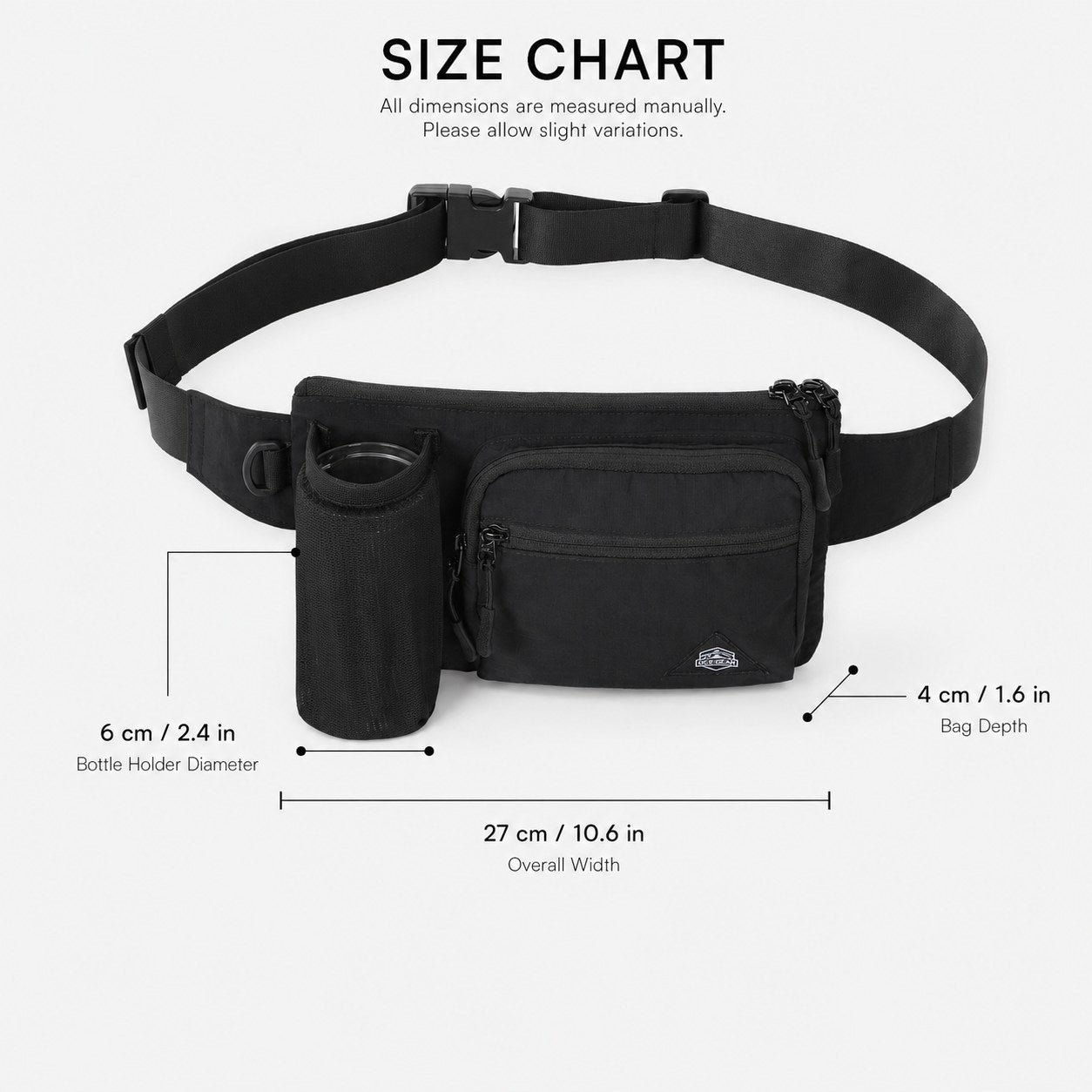 27 by 6 by 4 cm OCE GEAR bottle waist pack size chart