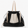 Black cream foldable travel drawstring tote bag