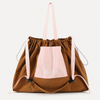 Brown blush pink large capacity drawstring tote bag