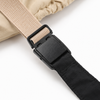 Adjustable strap buckle detail on packable tote bag