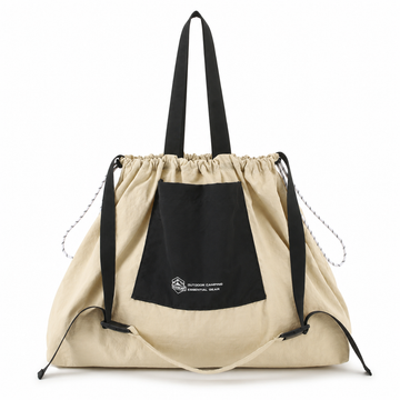 OCE GEAR packable drawstring tote bag cream black front view