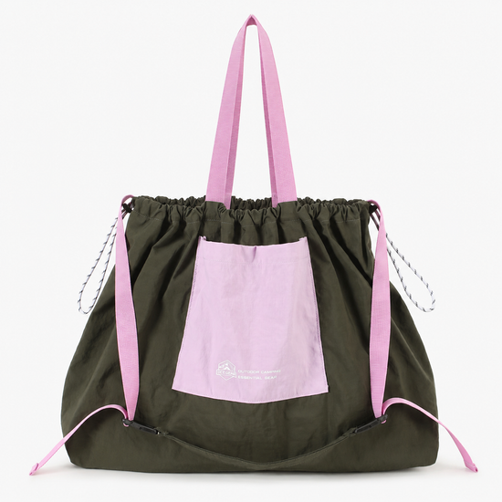 Dark olive blush pink casual drawstring tote bag