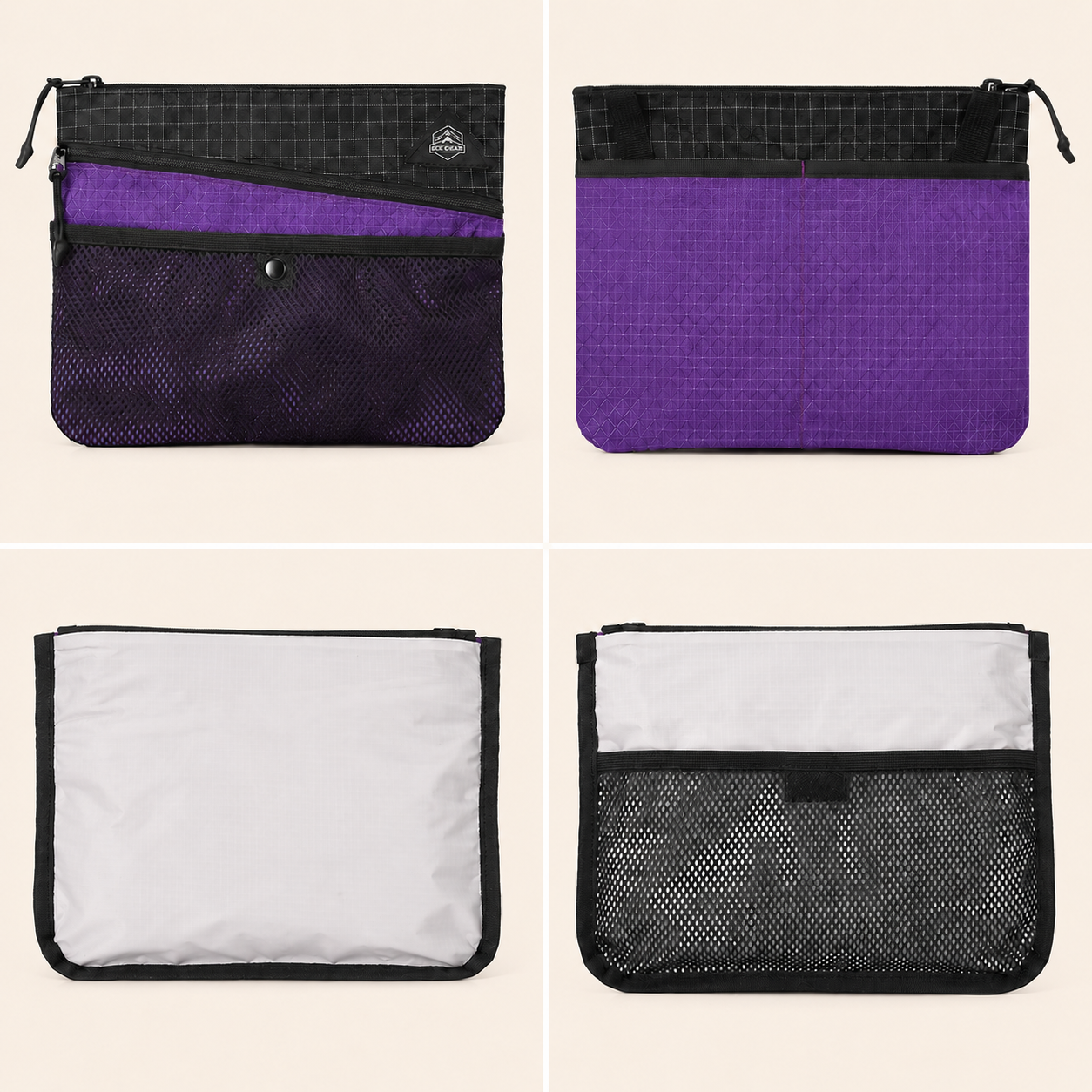 Front mesh pocket internal divider and rear slip pocket structure on sacoche bag