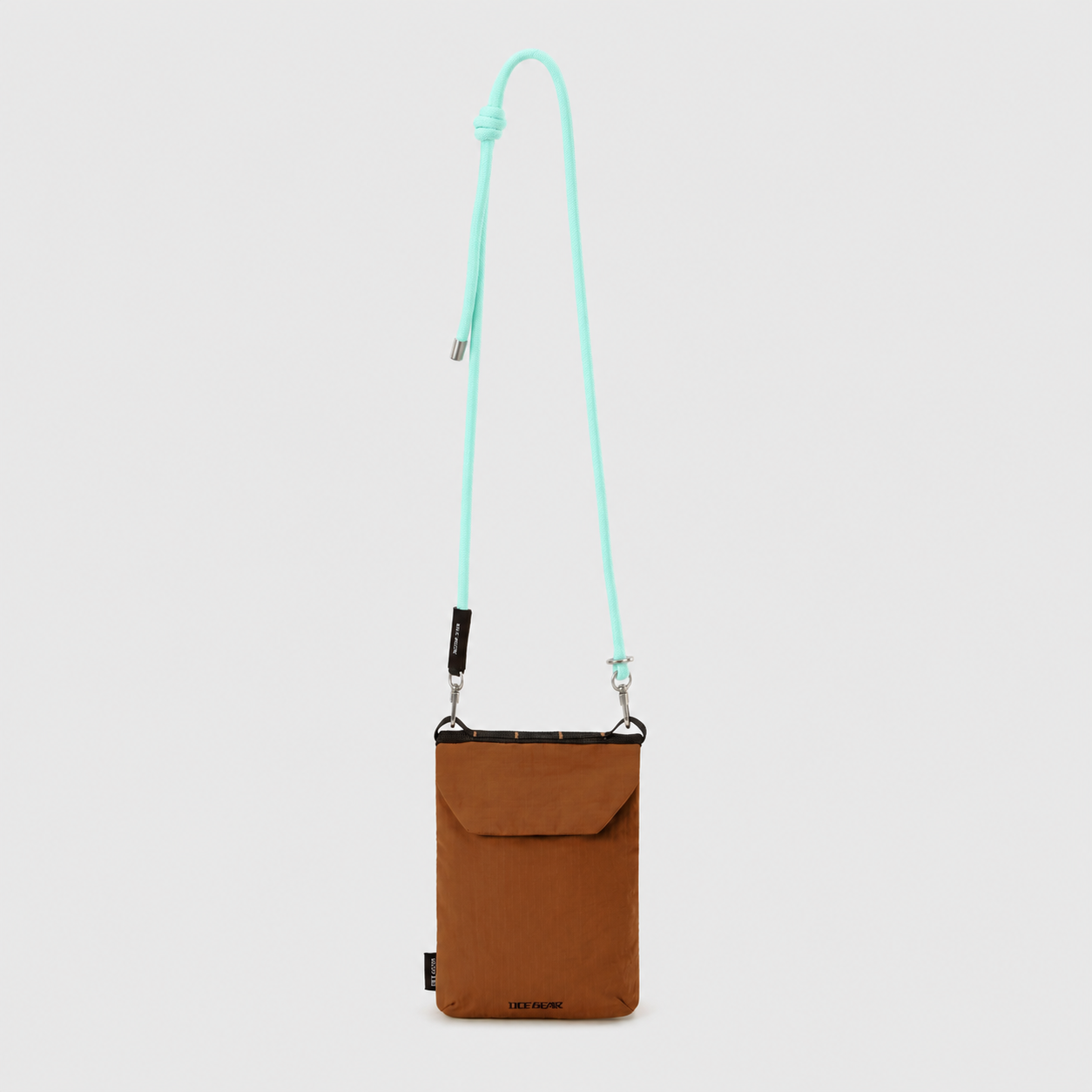 Burnt brown sacoche crossbody pouch with detachable rope strap