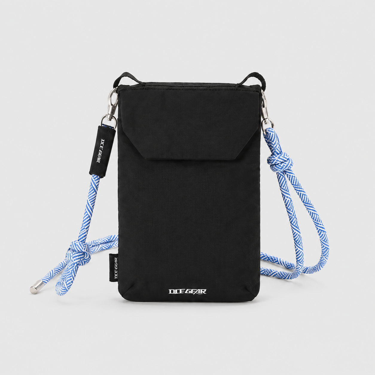 OCE GEAR RFID travel phone sacoche crossbody pouch black front view with rope strap