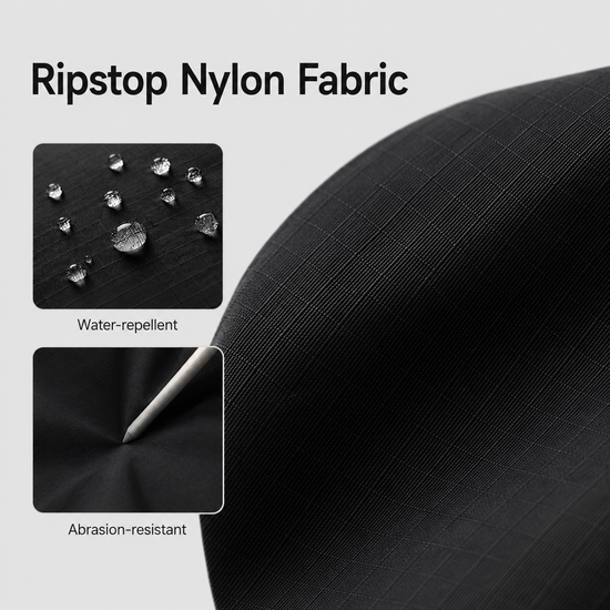 Water repellent matte nylon ripstop fabric detail on RFID travel pouch