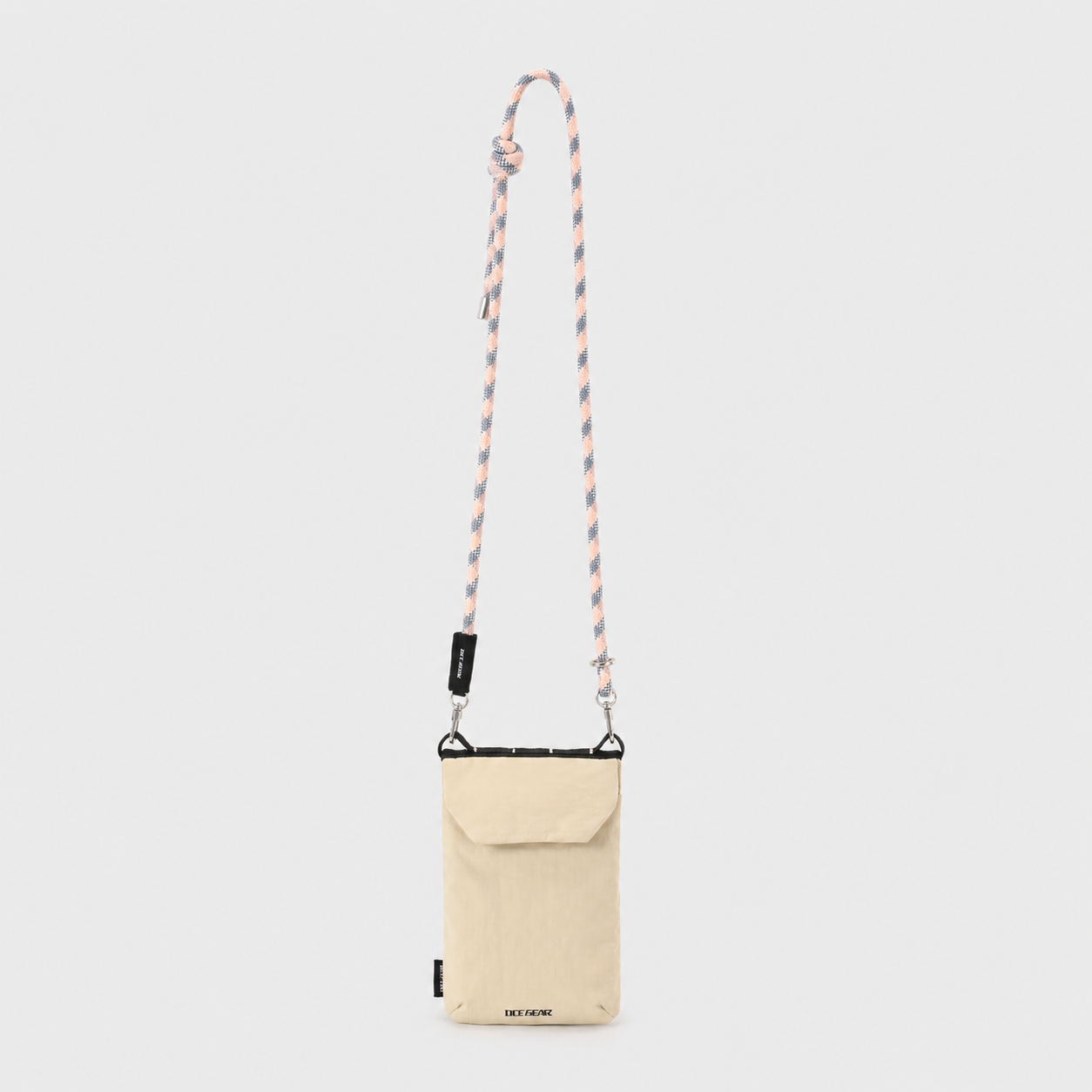 Sand beige passport phone pouch with braided rope strap