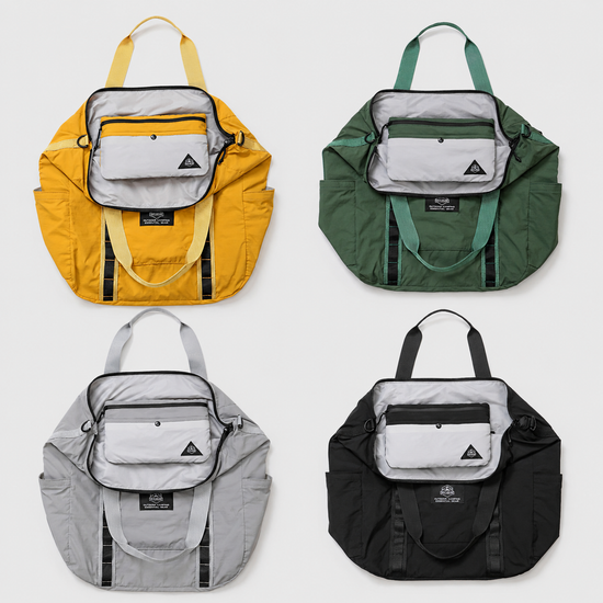 Four color options for OCE GEAR 2-in-1 packable travel duffel tote bag