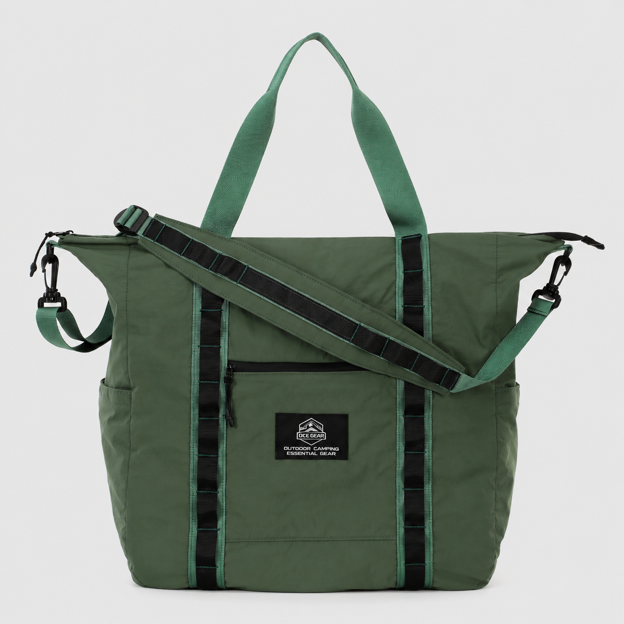 Green water repellent nylon travel duffel tote bag