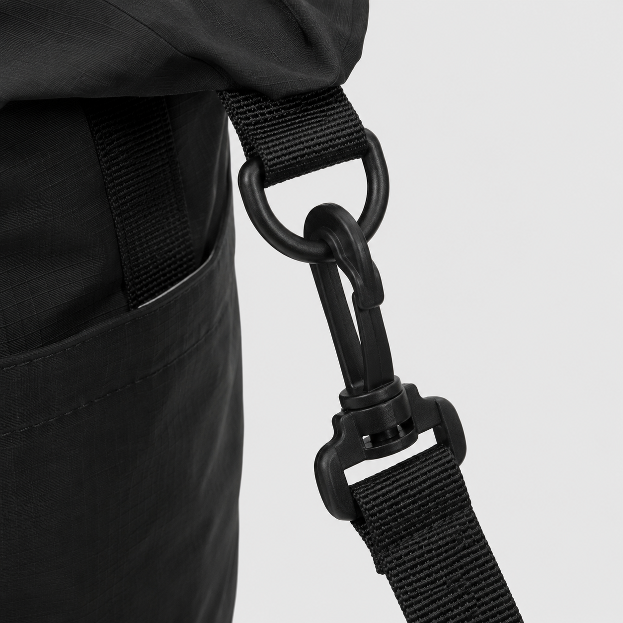 Detachable padded shoulder strap quick release clip close-up