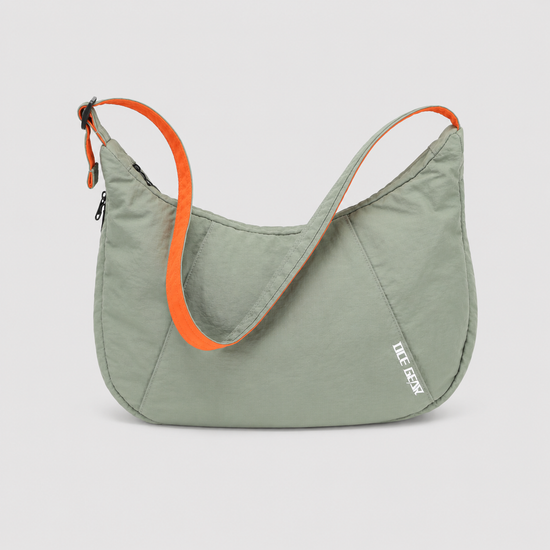 Olive orange ripstop nylon crescent shoulder bag