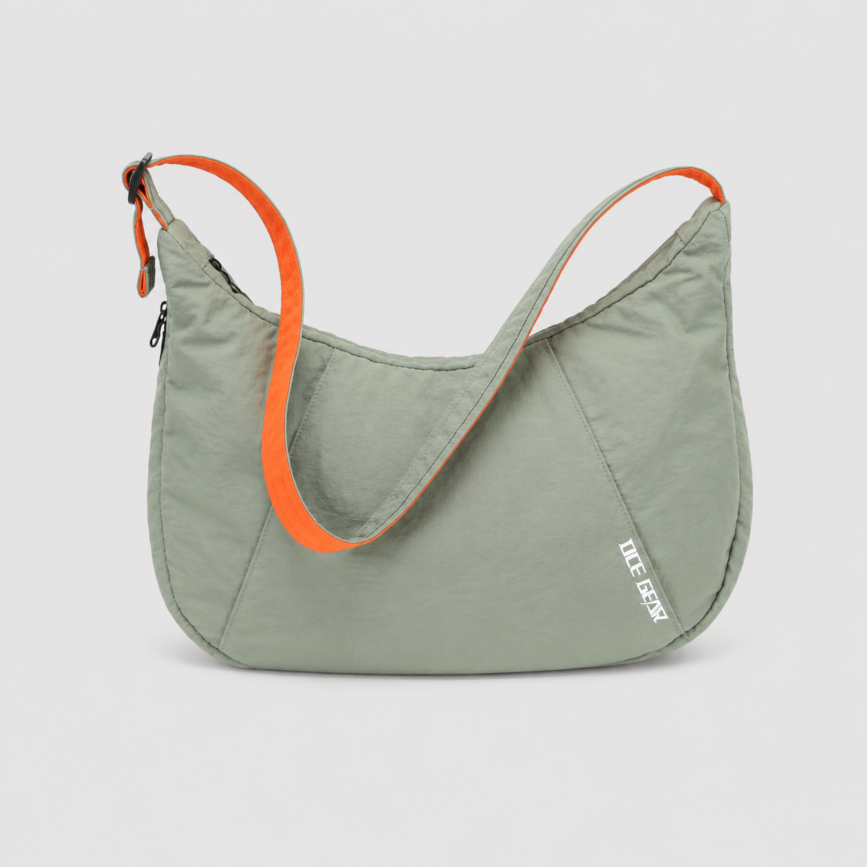 Olive orange ripstop nylon crescent shoulder bag