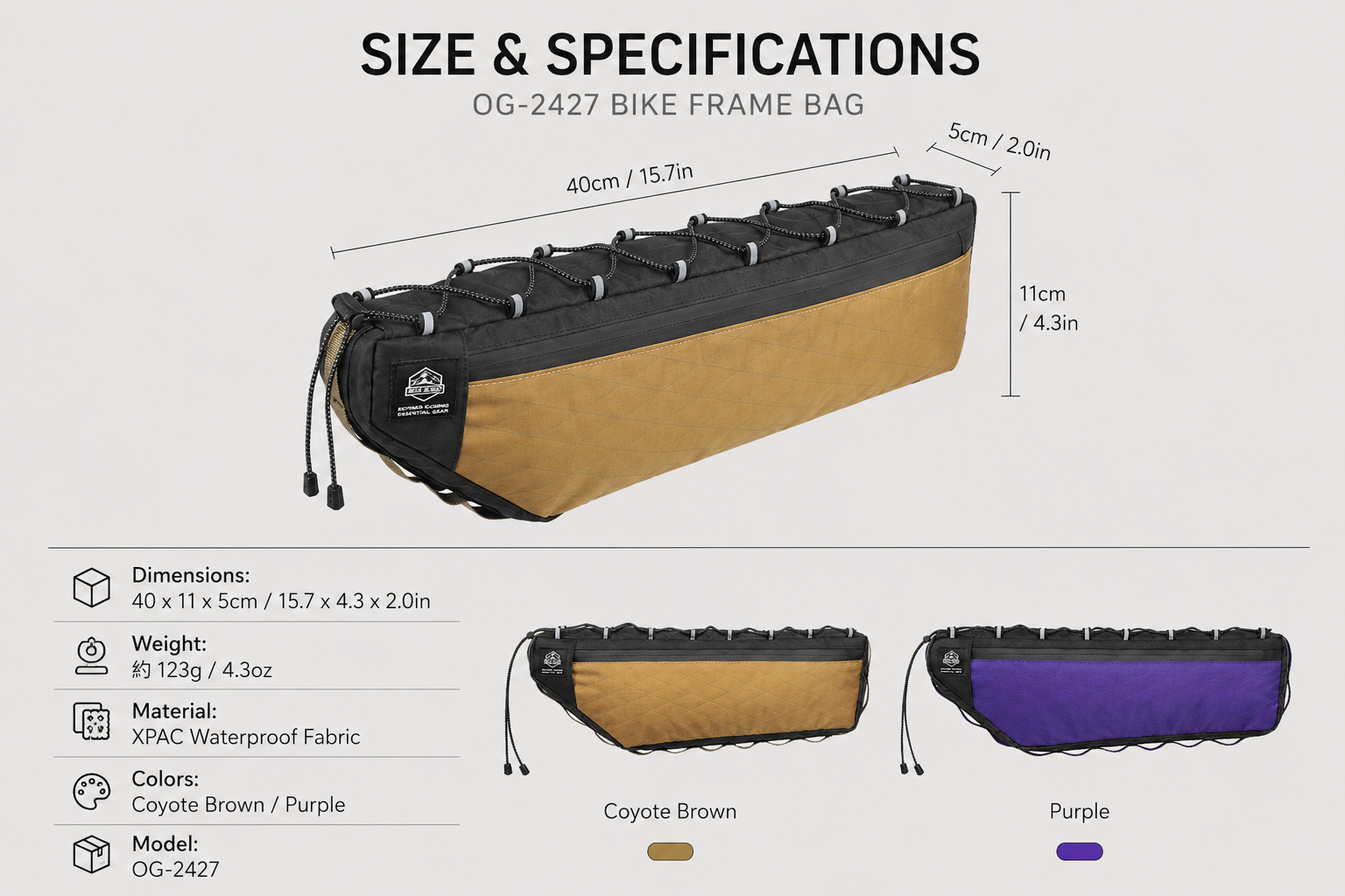 OCE GEAR Freewind XPAC bike frame bag size and specifications