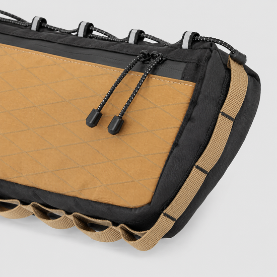 Zipper and mounting strap detail on XPAC bike frame bag