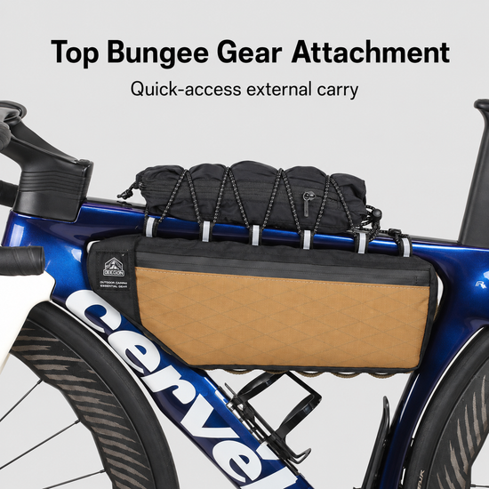 Top bungee attachment detail on bike frame bag
