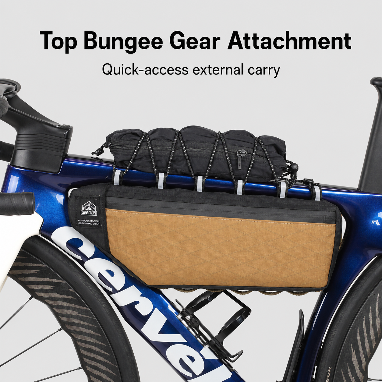Top bungee attachment detail on bike frame bag