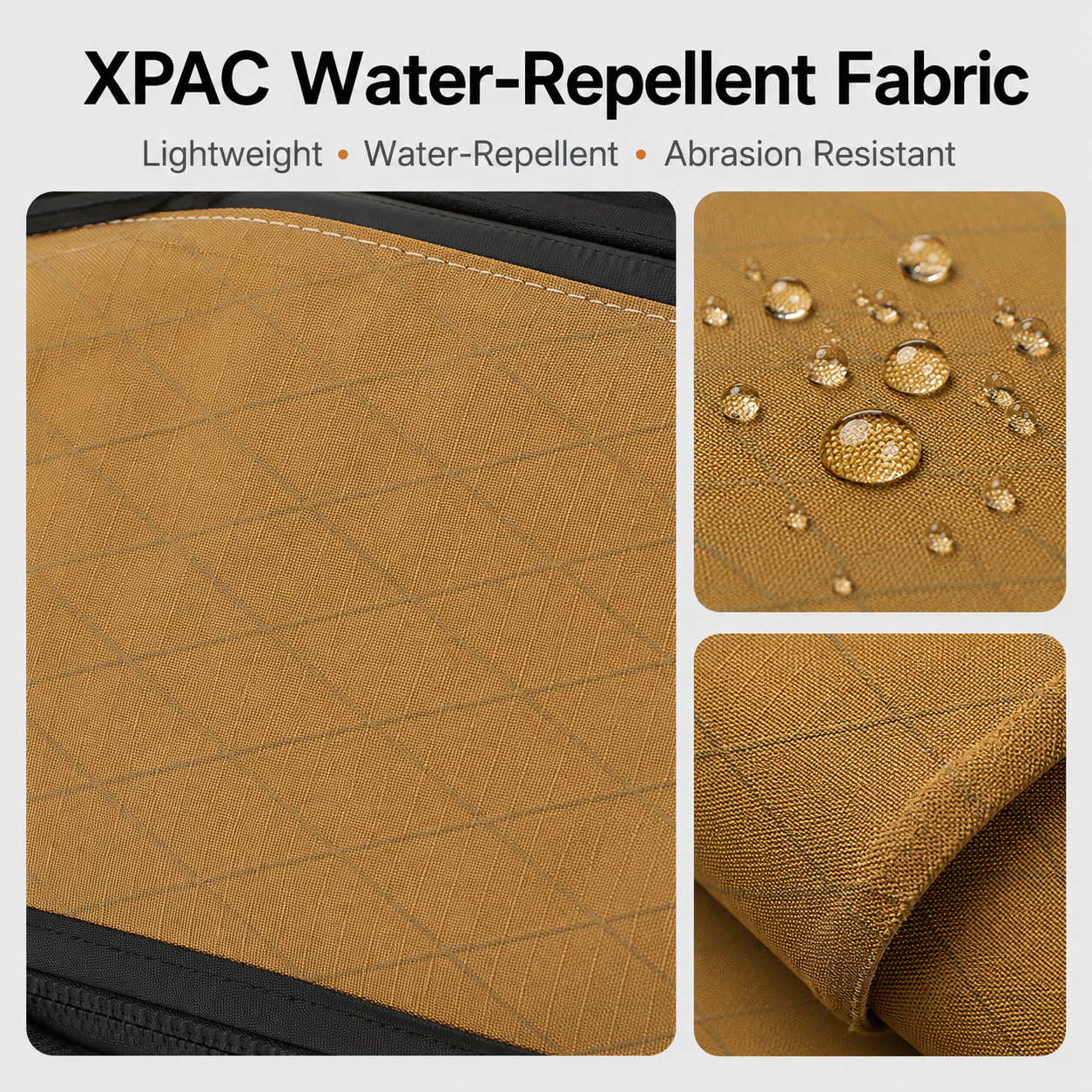 Water repellent XPAC cycling storage bag fabric detail