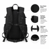 Rear mesh panel padded shoulder straps sternum strap and lower strap details