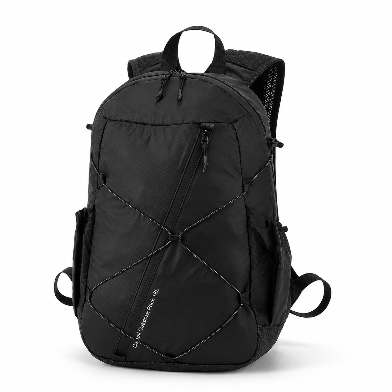 Black 18L FIBERMAX44 lightweight outdoor backpack angled front view