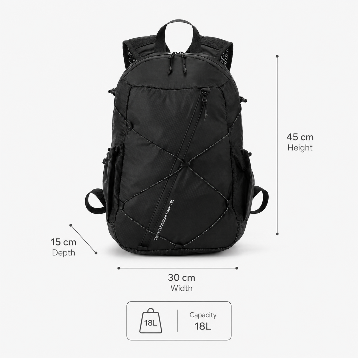 30 by 45 by 15 cm 18L backpack size chart